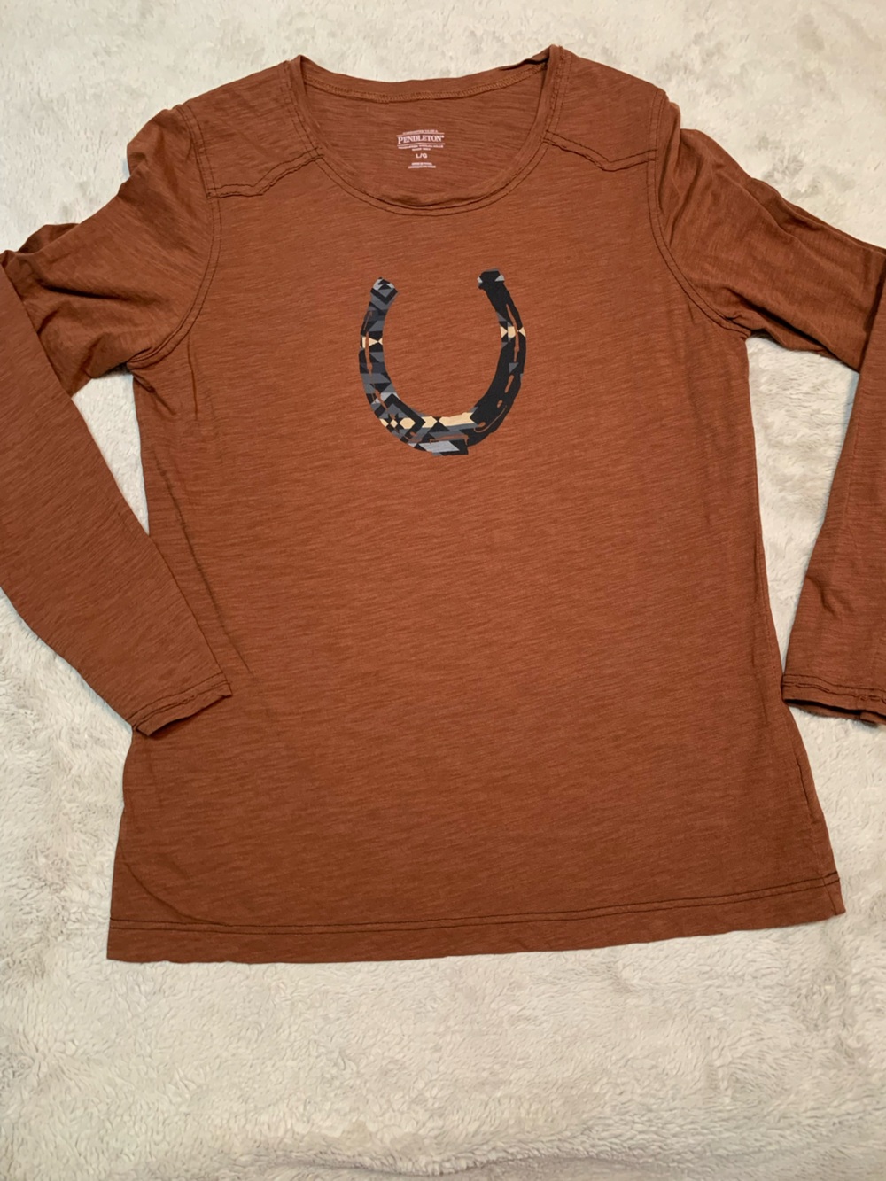 Pendleton Rust Long-Sleeve Crew with Graphic Horseshoe